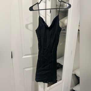 Zara Black Satin Cowl Neck Mini Slip Dress
